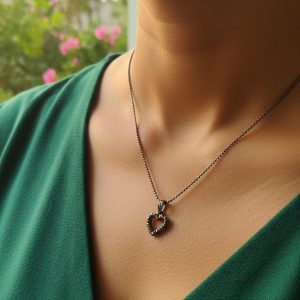 Oxidized Silver Heart Pavé Necklace