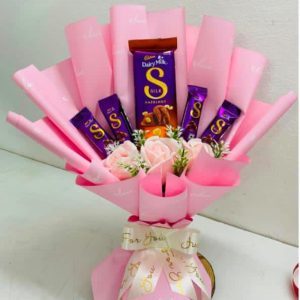 Luxury Chocolate & Pink Rose Hand-Tied Bouquet